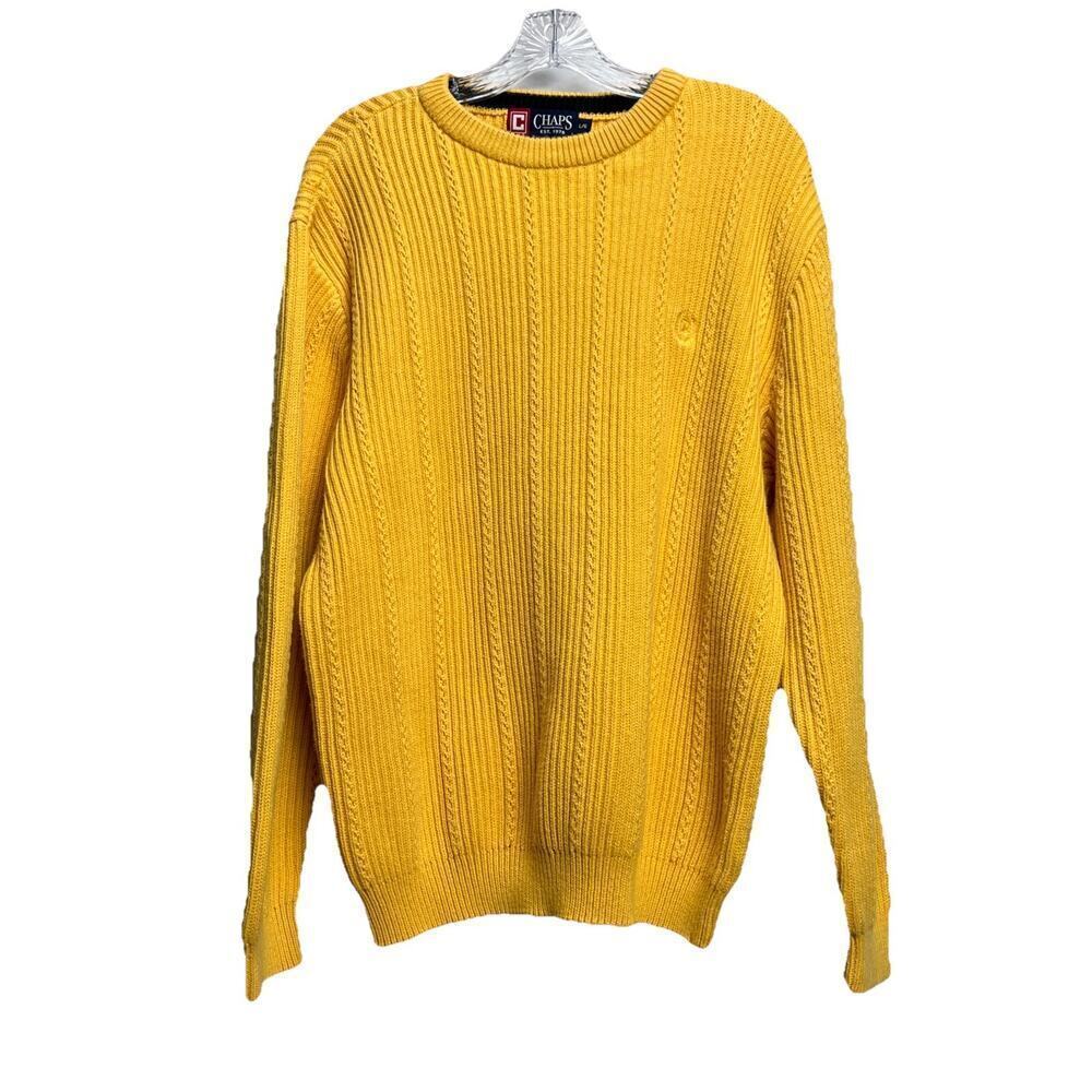 Chaps Chunky Knit Crewneck Sweater 100% Cotton Yellow Men's Size L